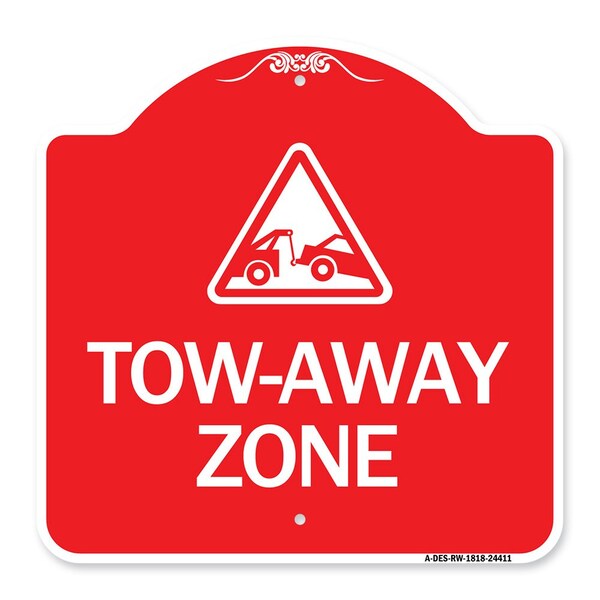 Designer Series Tow-Away Zone W/ Graphic, Red & White Aluminum Sign, 18" x 18", RW-1818-24411